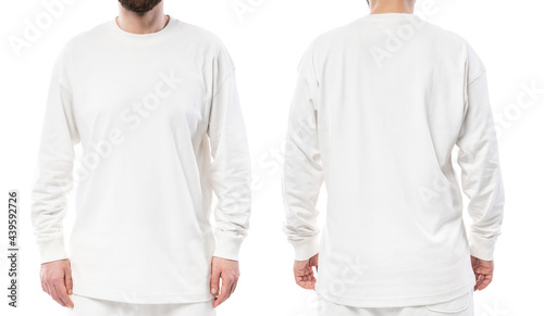 Man wearing white long-sleeved t-shirt with empty space for design
