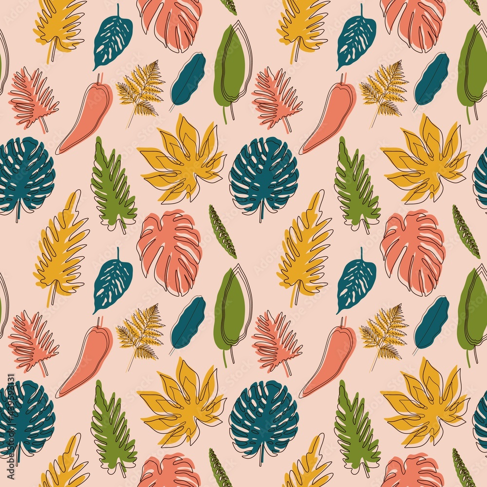 Seamless pattern of tropic leaves