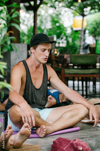 Young Cool Guy Doing Breathwork photo