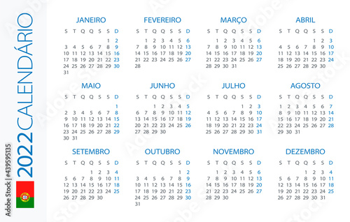 Calendar 2022 Horizontal - illustration. Portuguese version. 