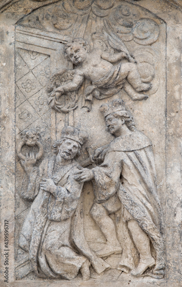 Relief of the assassination of Saint Wenceslas, the main patron saint of the Czech nation. Kutna Hora, Czech Republic.