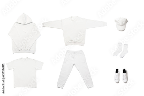 Set of different blank white clothes for design