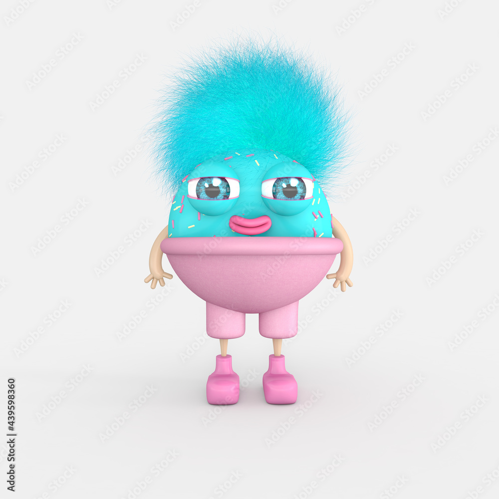 Naklejka premium Cartoon monster with Wall Background. 3D illustration, 3D rendering 