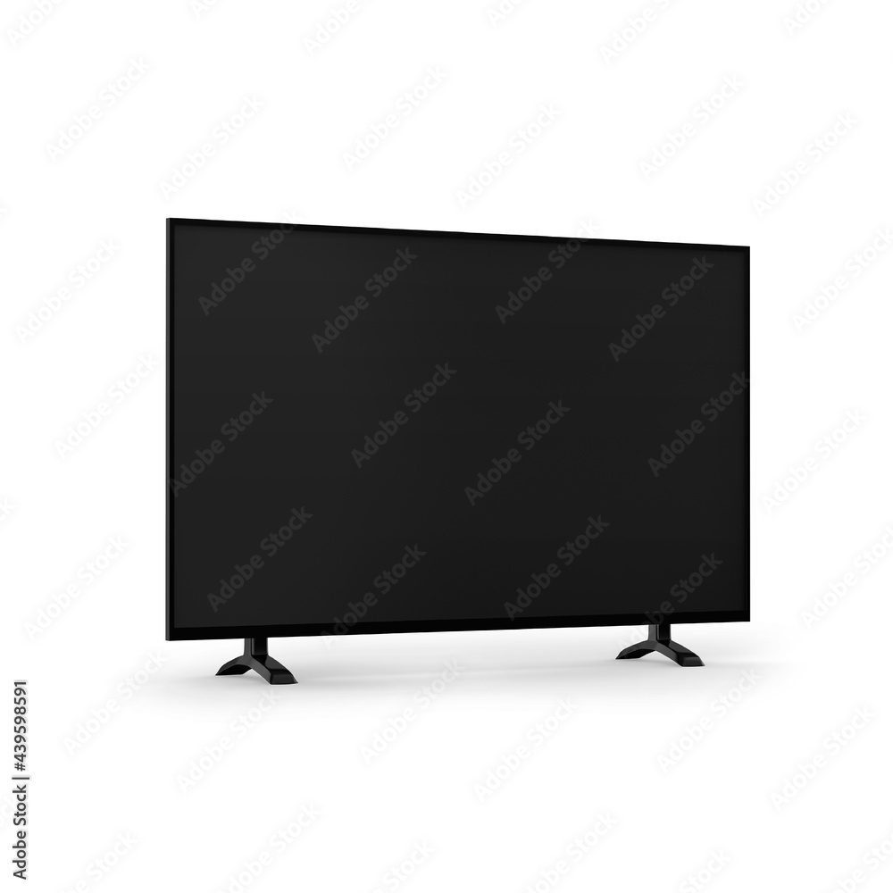 4K TV flat screen lcd or oled mockup, black high definition led plasma television on isolated white background, 3d illustration
