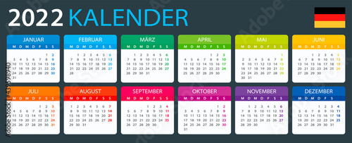 2022 Calendar - vector illustration, German version. 