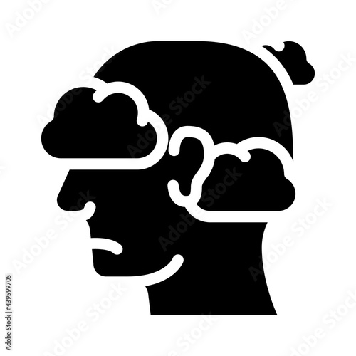 fly in clouds neurosis glyph icon vector. fly in clouds neurosis sign. isolated contour symbol black illustration