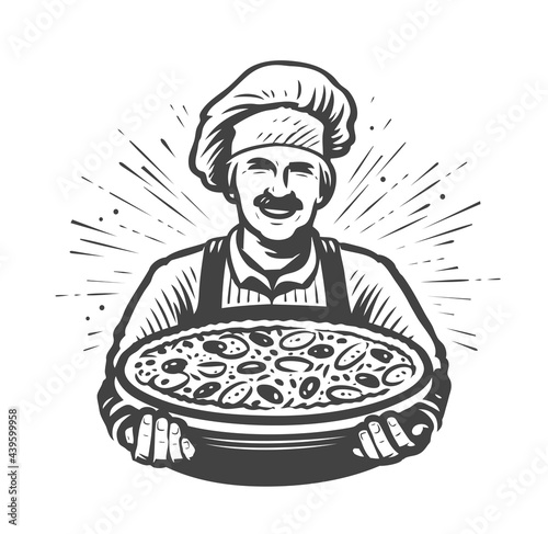 Cook pizza logo. Restaurant, food symbol vector illustration