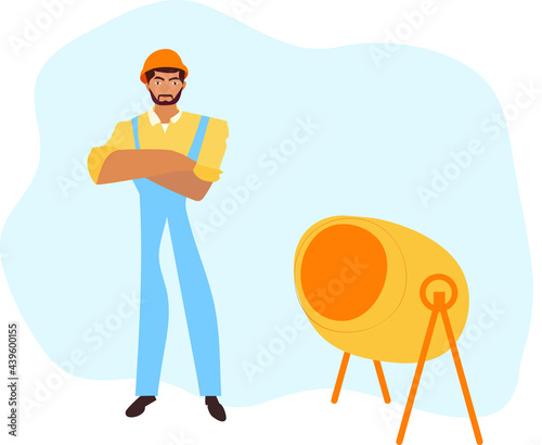 the worker builds a house on a construction site