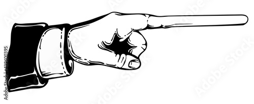 Very long forefinger pointing aside - editable finger, copy space