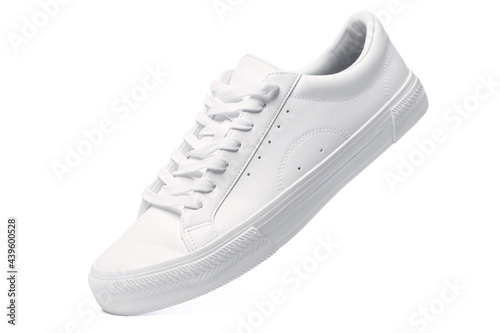 Vászonkép Trainers - white leather shoe on white background