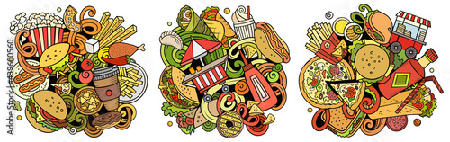 Fastfood cartoon vector doodle designs set.