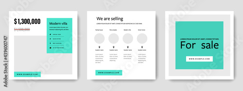 Minimal real estate posts for social media, instagram and facebook templates  with place for photos, business layouts for house selling marketing, estate agent