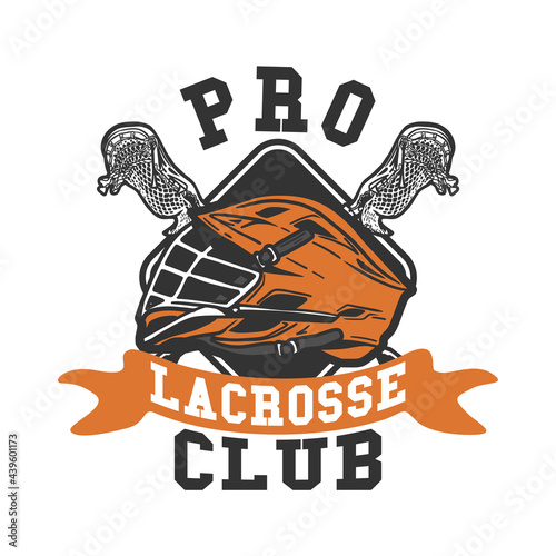 logo design pro lacrosse club with lacrosse helm and stick vintage illustration
