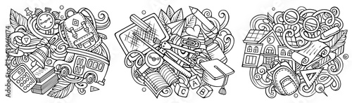 School cartoon vector doodle designs set.