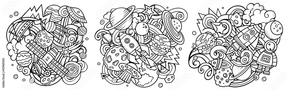 Space cartoon vector doodle designs set. Space cartoon vector doodle designs set.