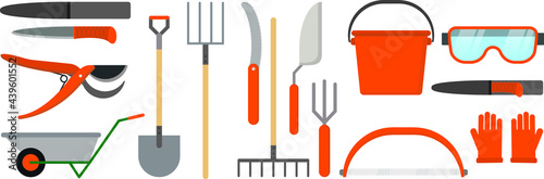 Country tools set. Garden tools. Plant and soil care. Flat design.