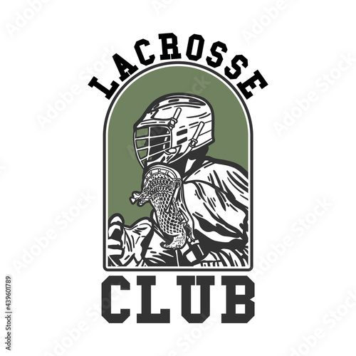 logo design lacrosse club with man holding lacrosse stick while playing lacrosse