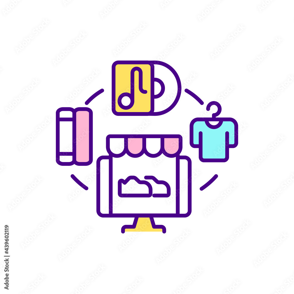 Selling on social media platform RGB color icon. Launching online marketplace. Isolated vector illustration. Social networks. Digital retail. Online business simple filled line drawing