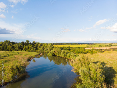 Karas river in Vojvodina. Aerial photography. 