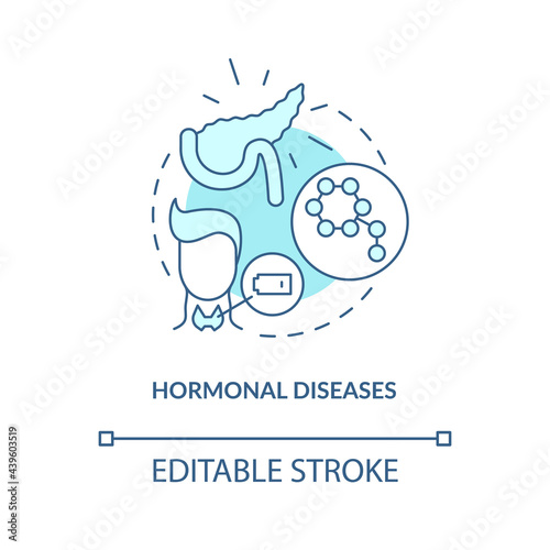 Hormonal diseases concept icon. Problems in human health. Medicine for treatment. Medical help abstract idea thin line illustration. Vector isolated outline color drawing. Editable stroke