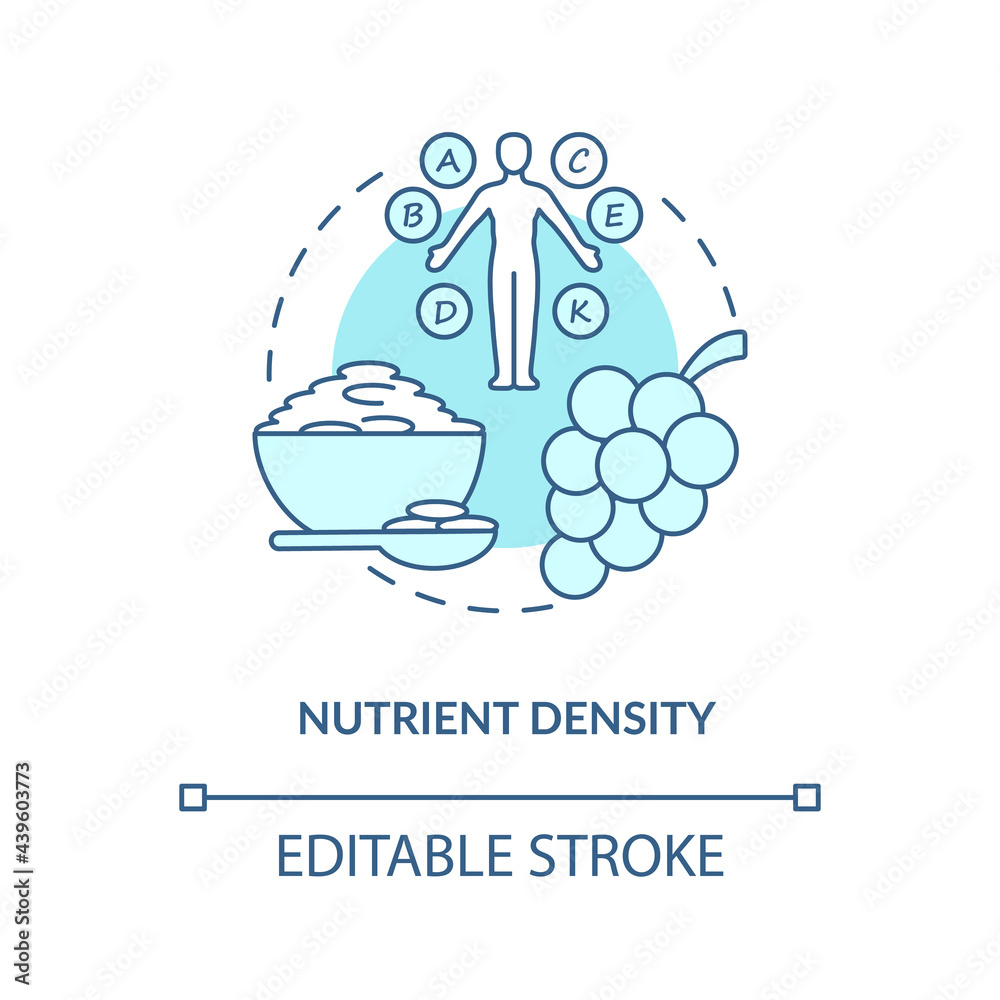 Fototapeta premium Nutrient density concept icon. Amount of nutritions in food. Quality of ingredients. Healthy eating abstract idea thin line illustration. Vector isolated outline color drawing. Editable stroke