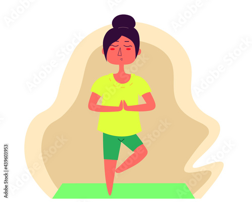 A cute cartoon girl doing yoga