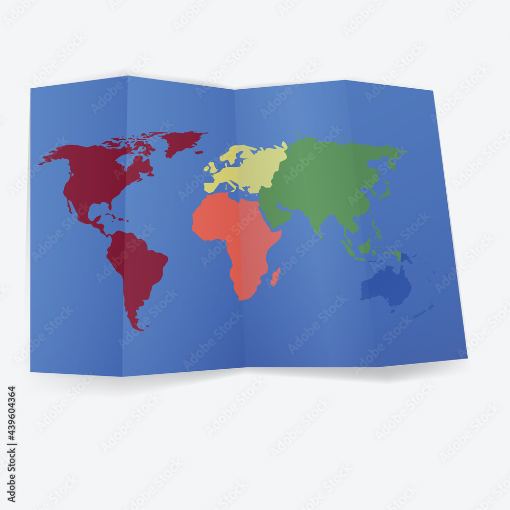 Vector grunge world map on blue print paper background