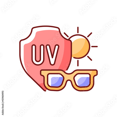 Sunglasses RGB color icon. Glasses for eye protection from UV rays. Preventing sun exposure and ultraviolet damage during heat. Isolated vector illustration. Heat stroke simple filled line drawing