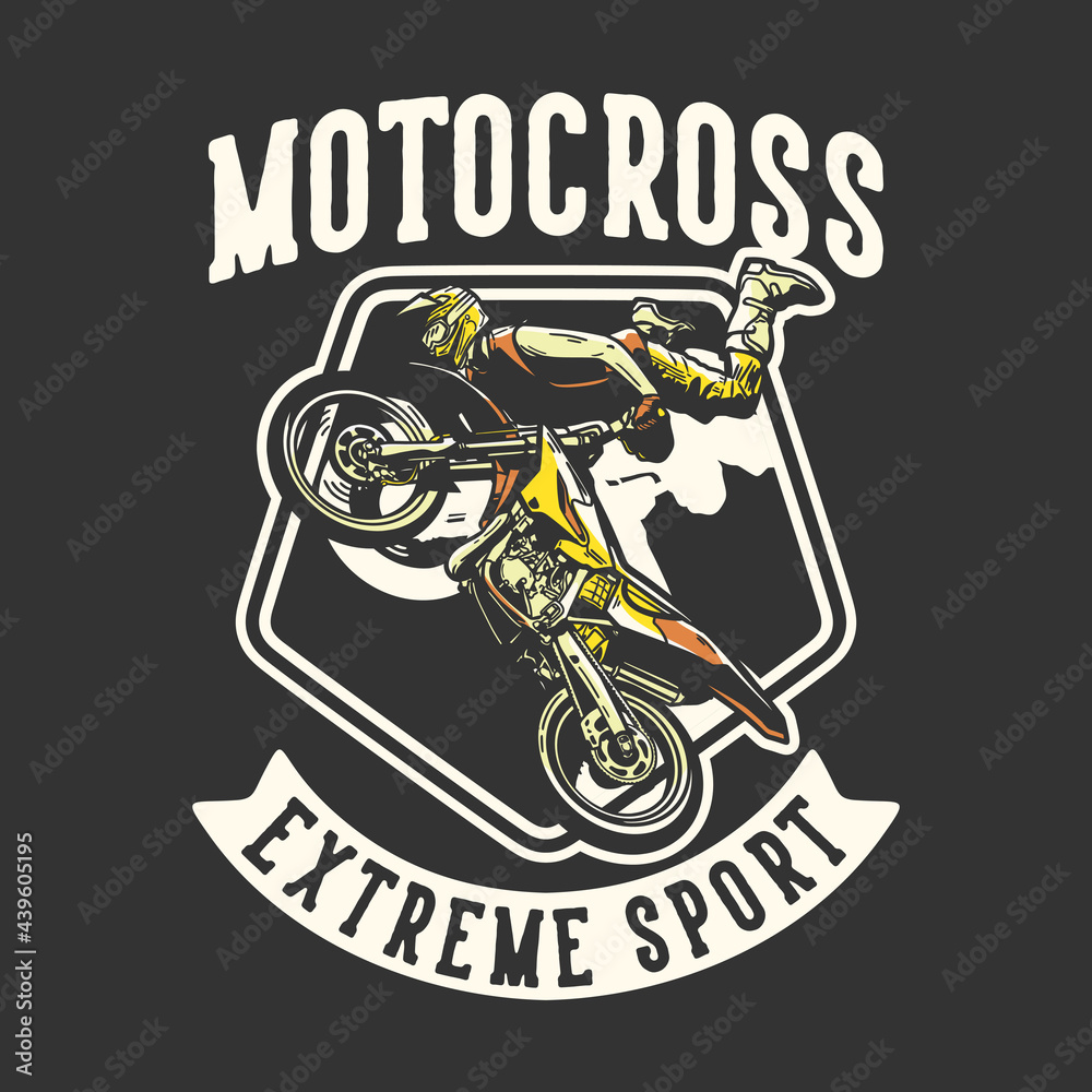 logo design motocross extreme sport with man riding motocross vintage illustration