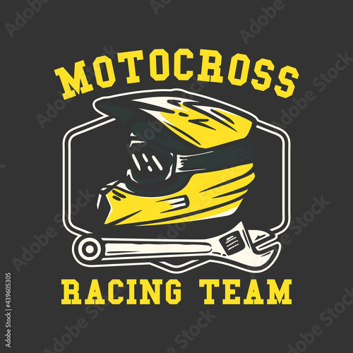 logo design motocross racing team with helmet and wrench vintage illustration