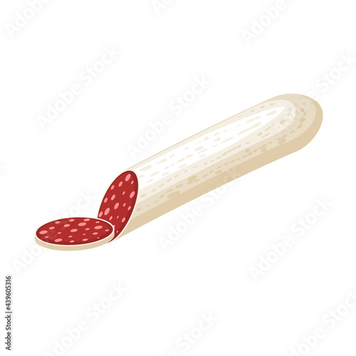 Dry cured sausage fuet. Vector illustration cartoon flat icon isolated on white background.