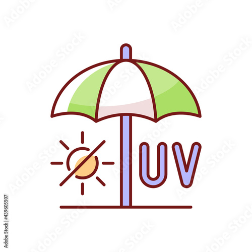 Seek shade RGB color icon. Hide under umbrella while on beach during summer. UV protection to avoid heatstroke. No sun exposure. Isolated vector illustration. Heat stroke simple filled line drawing