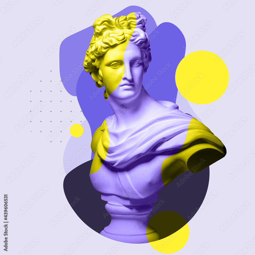 Modern conceptual art collage with ancient statue. Contemporary art
