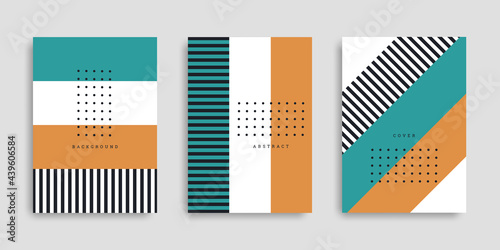 Business cover set. Collection of A4 vertical brochures with colorful stripes. Abstract striped background. Template design in flat style. Vector illustration. Design poster, notebook, catalog.