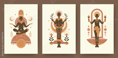 Beautiful african woman people silhouettes modern drawing style