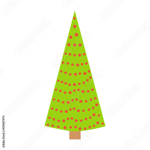 Hand drawing fir tree, Christmas ornaments, stars and snowflakes. Holiday poster with Christmas symbols.