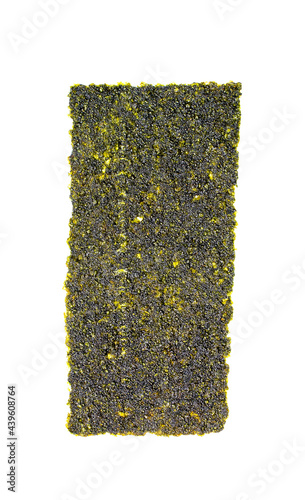 Crispy Seaweed. A thin green sheet on a white screen. Clipping path.