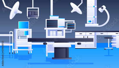 hospital operating table and medical devices modern clinic surgery room interior intensive therapy surgical procedures