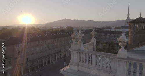 Aerial footage drone SUNRISE view of Mole in Turin Italy Torino // no video editing
 photo