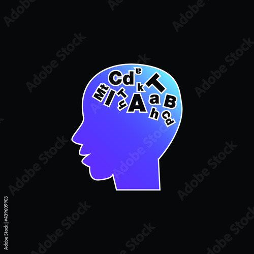 Bald Male Head Side View With Letters Inside blue gradient vector icon
