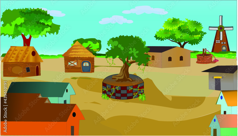 Village field house view vector artwork Village field house view vector artwork