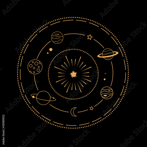 magic and astrological symbols. Mystical signs, star, zodiac, tarot cards. Vector illustration