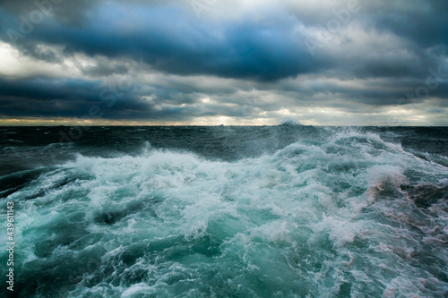 Ocean storm. Storm waves in the open ocean. Not a calm open sea.