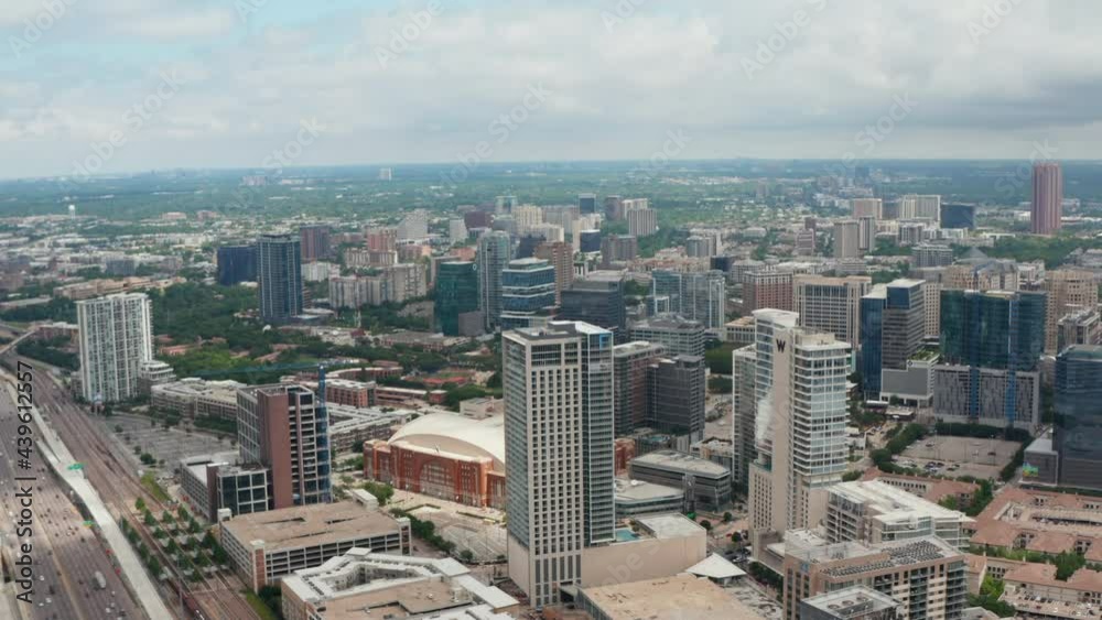 Aerial view of downtown panorama. Tall buildings irregularly scattered among lower ones. Dallas, Texas, US Aerial view of downtown panorama. Tall buildings irregularly scattered among lower ones. Dallas, Texas, US