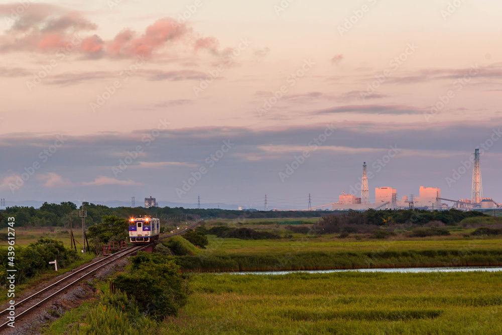 夕焼け, 空, 汽車, 風景