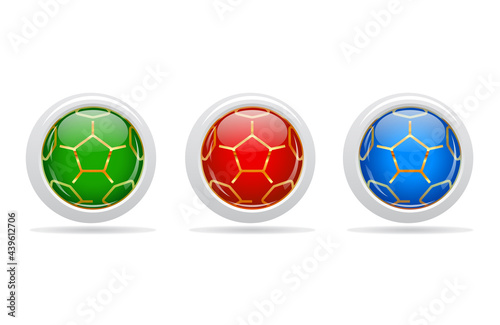 Gold soccer button. Football badge. Football icons set. Football championship 2021. Web icon.	