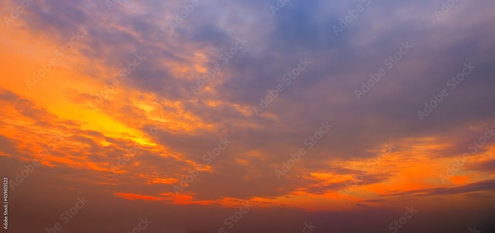 colorful sky with cloud at sunset. Wide photo.