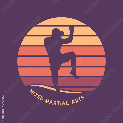 logo design mixed martial arts with silhouette muay thai martial art artist vintage illustration