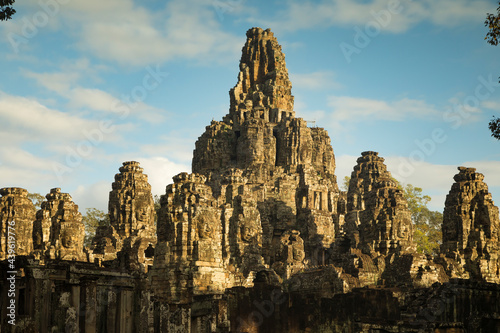 General view of the richly decorated Khmer Buddhist temple Bayon, 12th century, in the ancient city of Angkor Thom, near Siem Reap, Cambodia