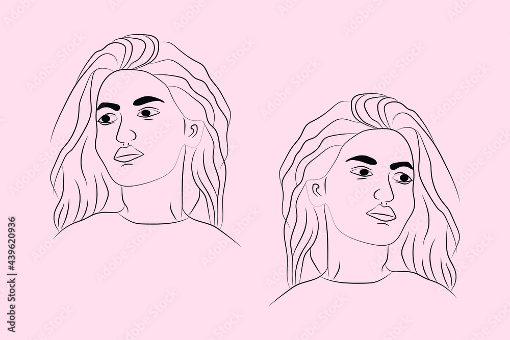 Abstract hand-drawn line drawing minimal woman portrait and body Vector illustration Contemporary portrait Abstract hand-drawn line drawing minimal woman portrait and body Vector illustration Contemporary portrait